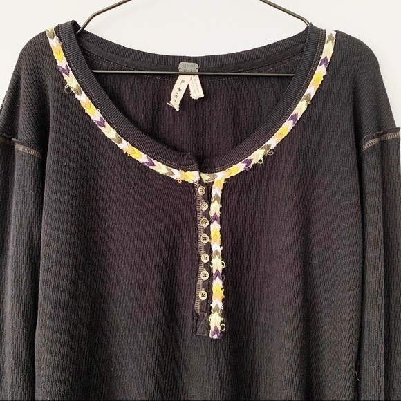 Free People We the Free Black Henley Thermal - Picture 2 of 8